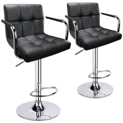 Adjustable Bar Stools with Armrest, Square Back Swivel Double Stitching