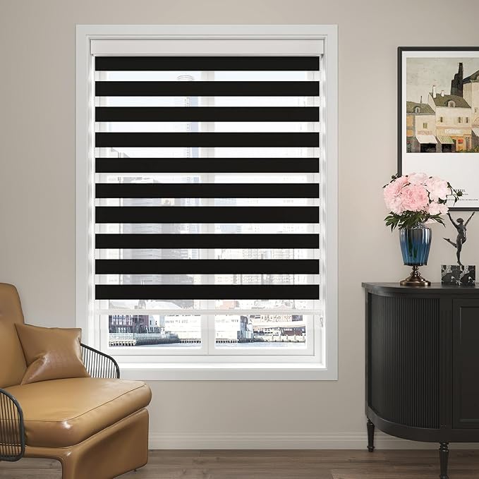 Zebra Blinds for Windows (24" W x 72" H, White) Zebra Roller Window Shades