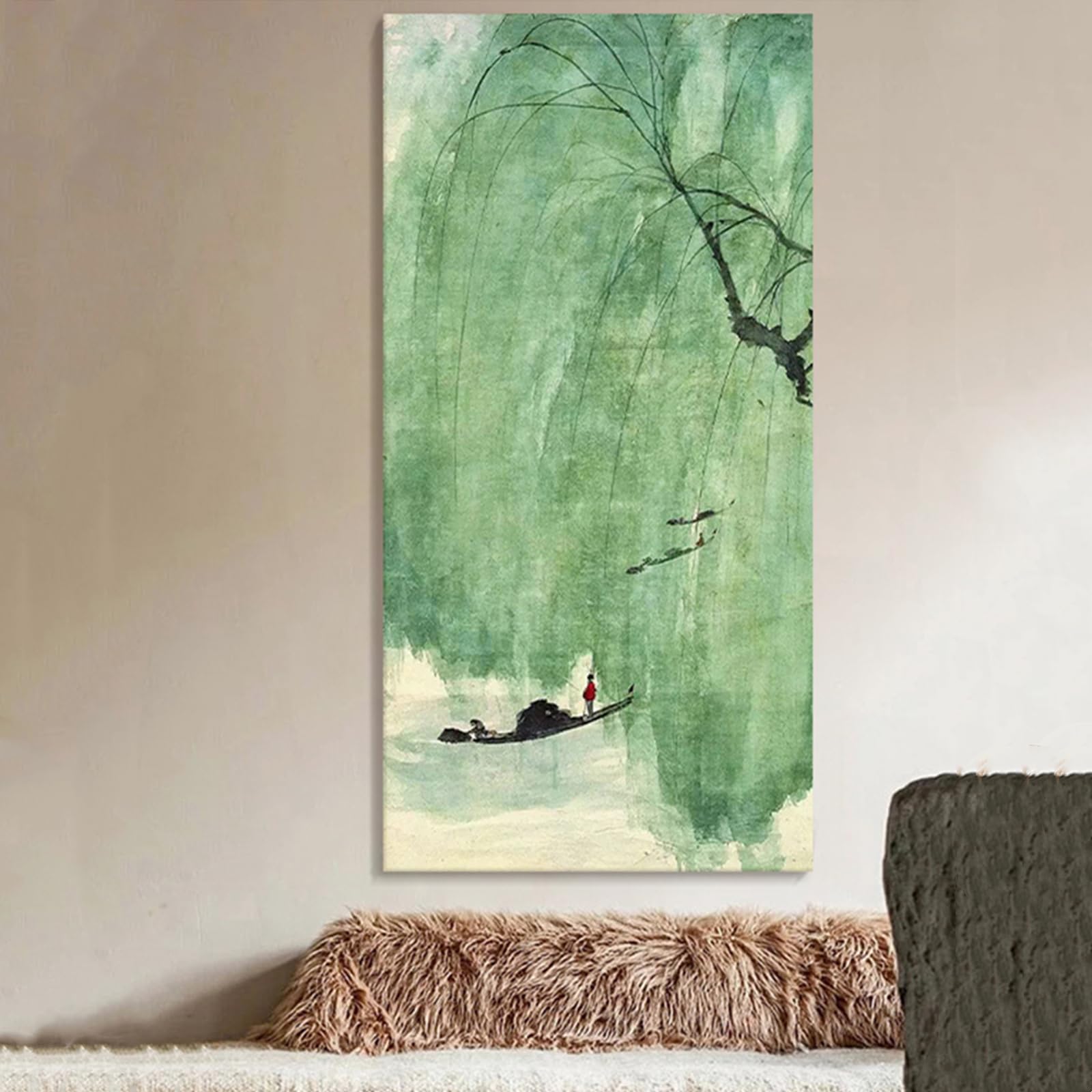 Green Canvas Wall Art Abstract Nature Tree Painting Large Size One Panel Picture Prints