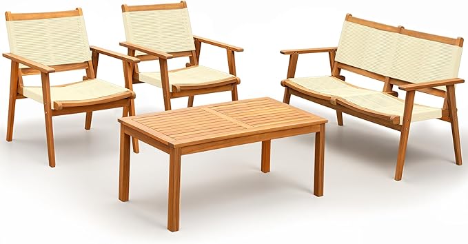 Outdoor Patio Furniture Sets Acacia Conversation Set Rope Woven Chairs