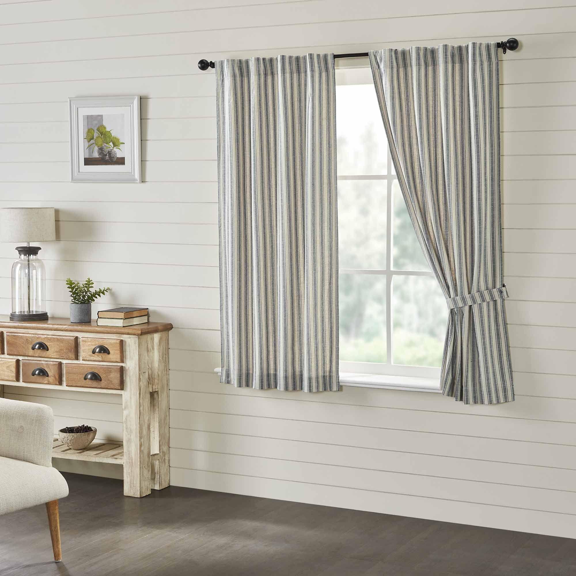 Market Place Gray Ticking Stripe Panel Curtains, Set of 2, 63" L x 36"