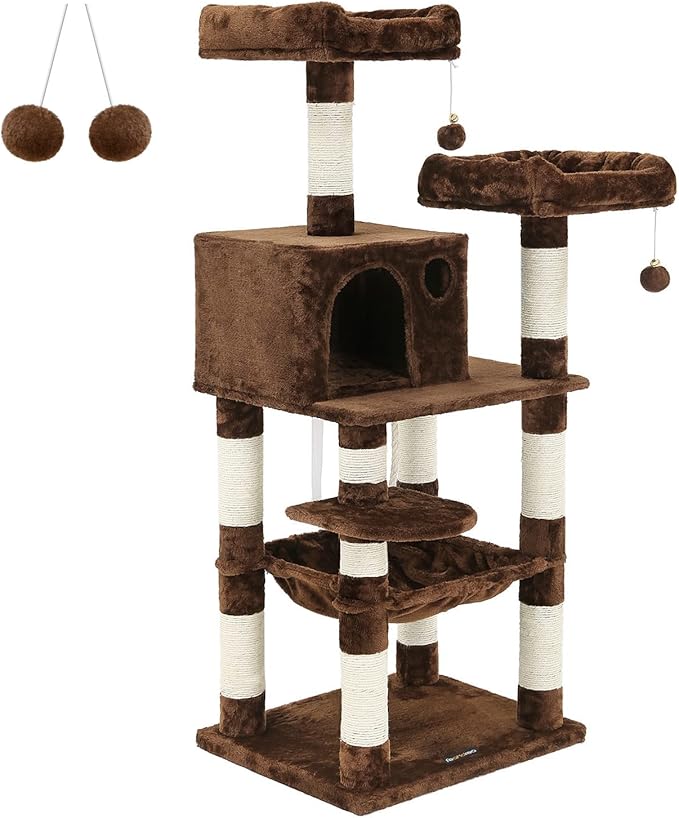 Cat Tree, Cat Tower for Indoor Cats, 56.3-Inch Cat Condo with Scratching Posts, Hammock