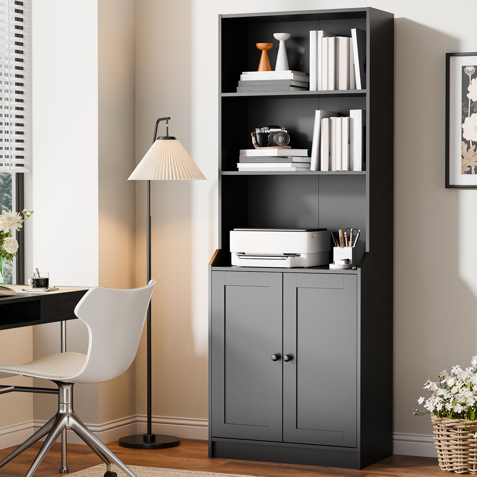 75" Tall Book Shelf and Bookcase with 2 Doors