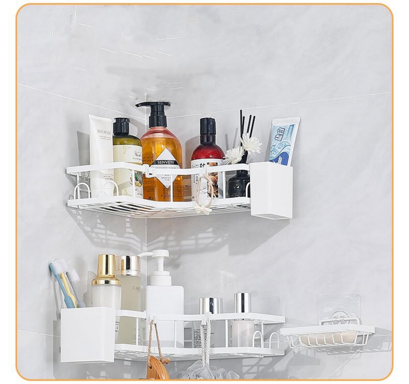 2nd floor Bathroom shelf punch-free corner storage rack corner wall mount shower rack