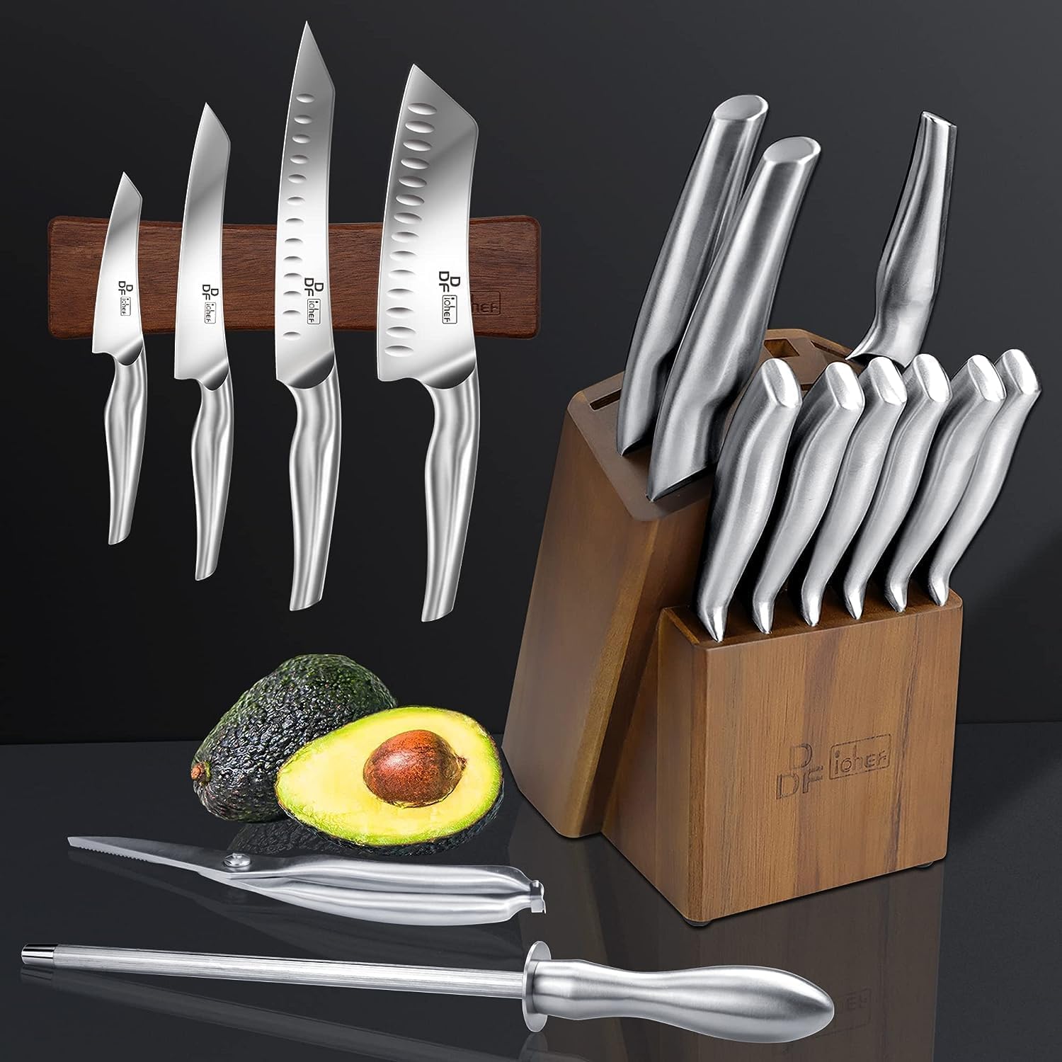 Kitchen Knife Set with Block, DDF iohEF 16 PCS Knife Set for Kitchen