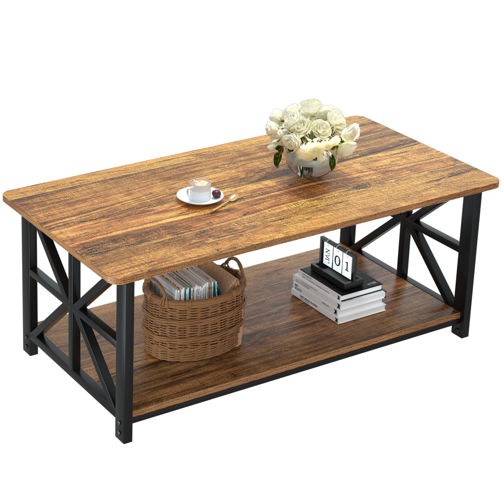 Coffee Table with Round Corner, Farmhouse Center Table,living room