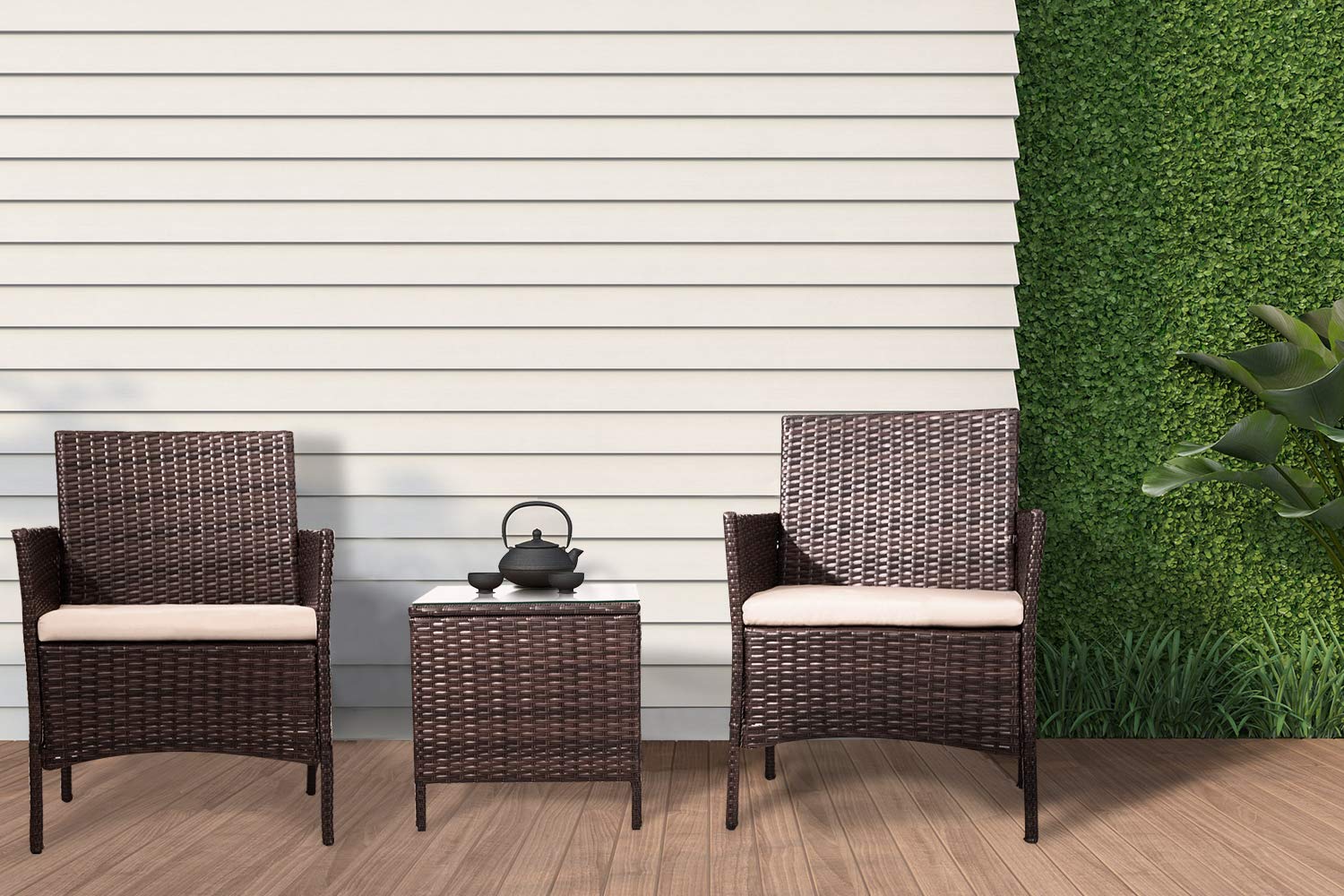 3 Pieces Patio Furniture PE Rattan Outdoor Patio Furniture Sets