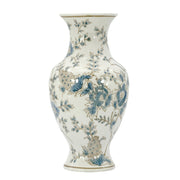 White & Blue Floral Chinoiserie Ceramic Vase 14" - Hand Painted Antique Style Porcelain