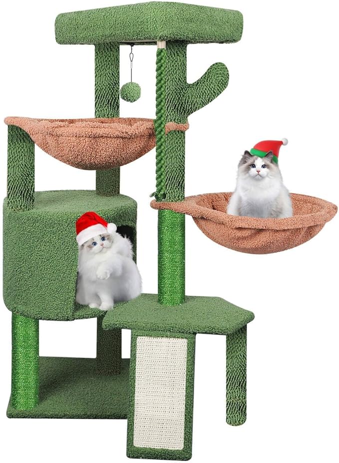Xin Three Layer Cat Tree with Cat Condo and Two Hammocks,Grey