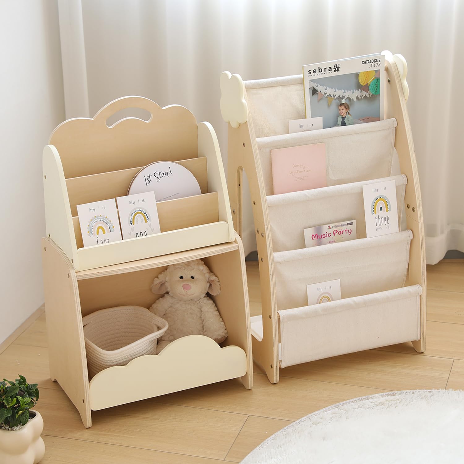 Kids Bookshelf with Storage, 3-Piece Modular Wooden Bookcase Organizer for Nursery