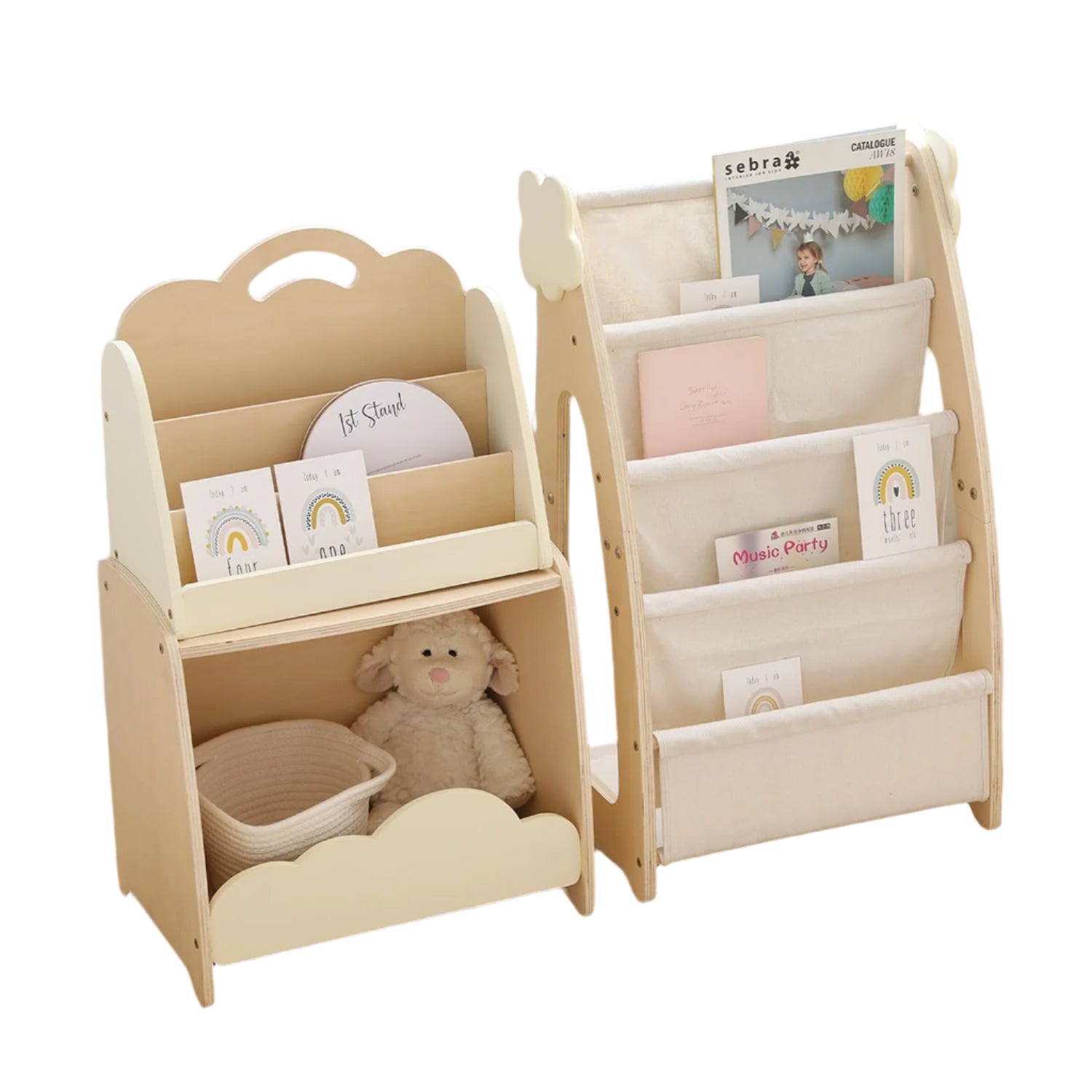 Kids Bookshelf with Storage, 3-Piece Modular Wooden Bookcase Organizer for Nursery