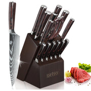 Knife Block Set,15 PCS Knife Set with Block and Sharpener,High Carbon Stainless Steel Sharp
