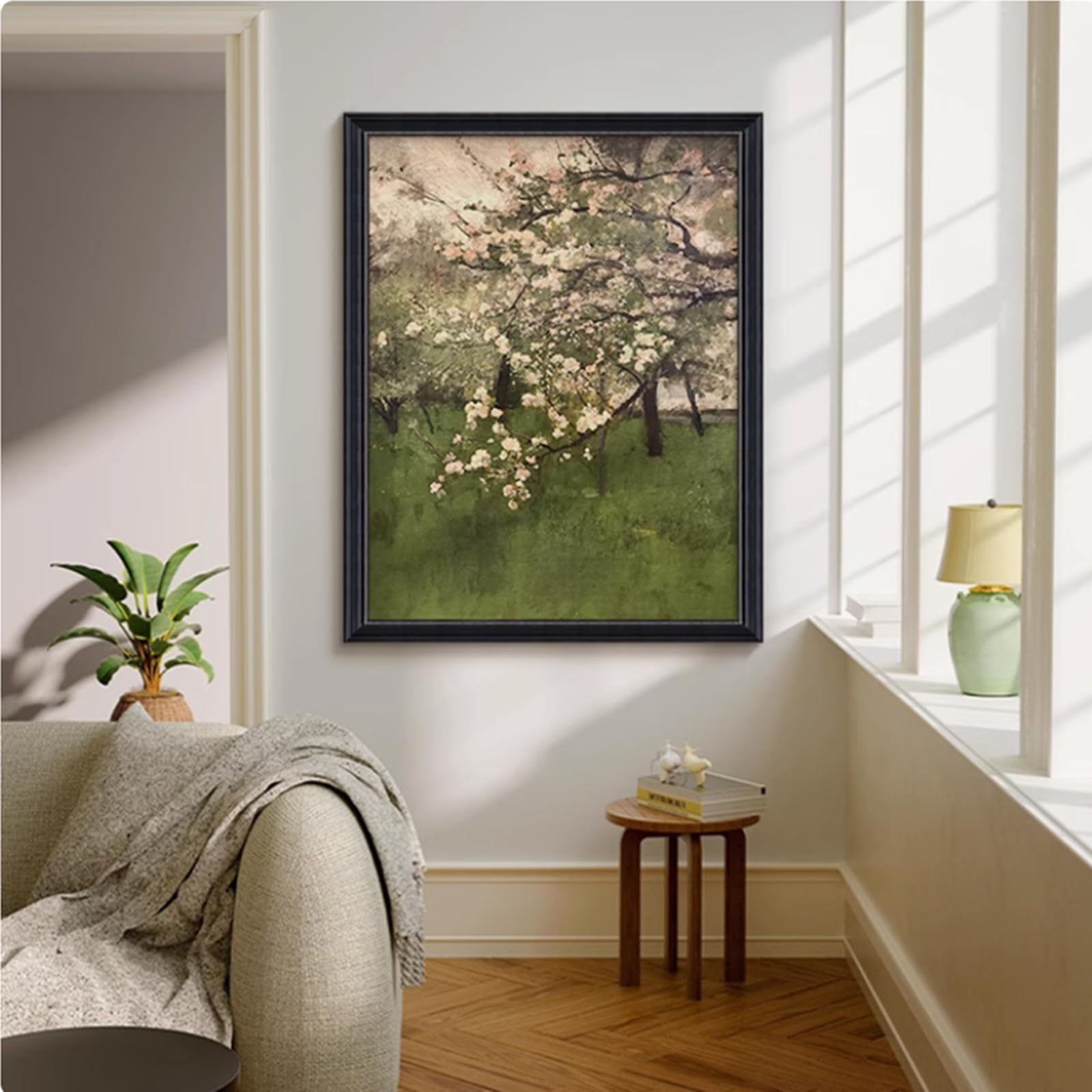 Black Framed Hand Painted Modern Art Oil Painting Textured Floral Painting