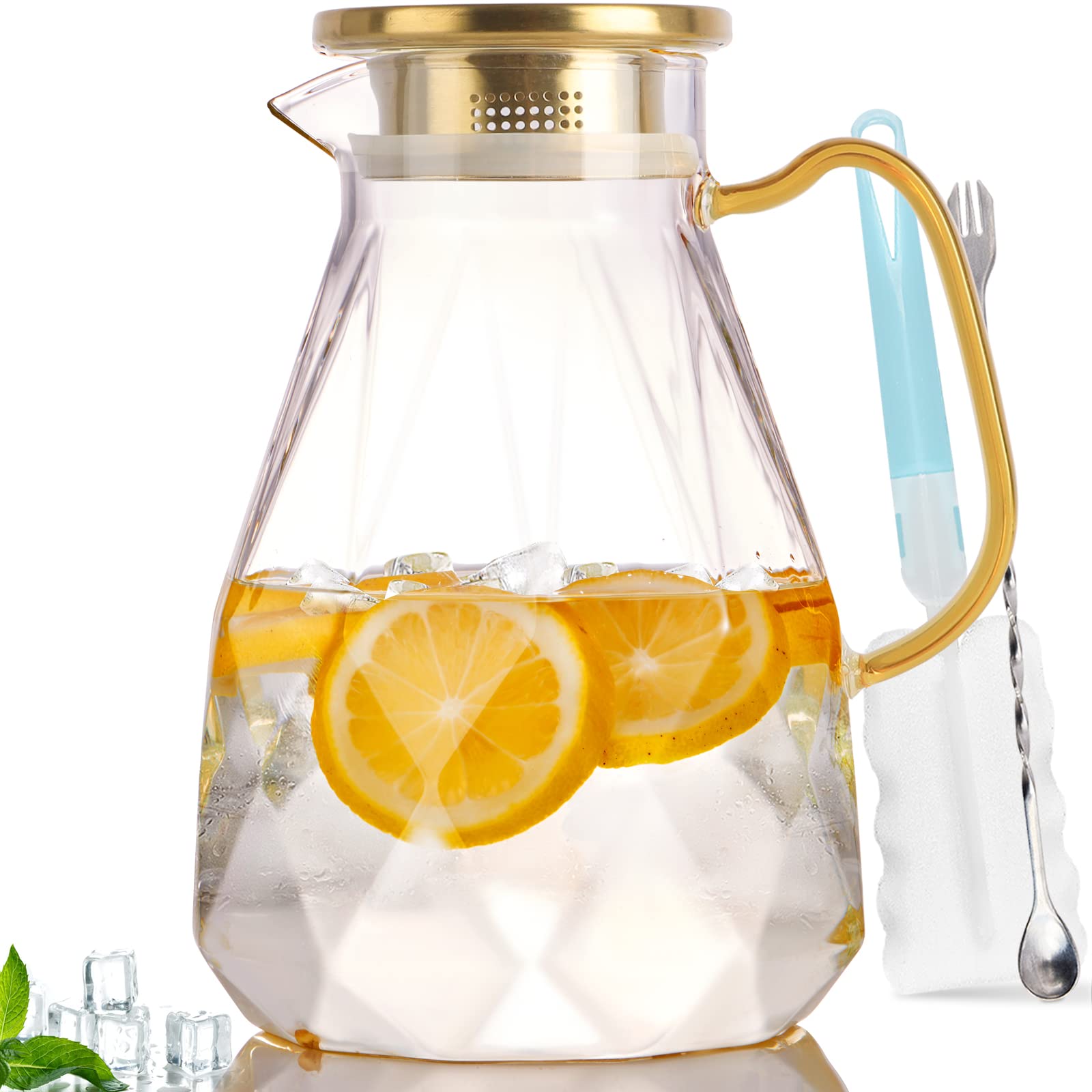 Glass Pitcher,74oz/2.2 Liter Water Pitcher with Lid,Beverage Serveware