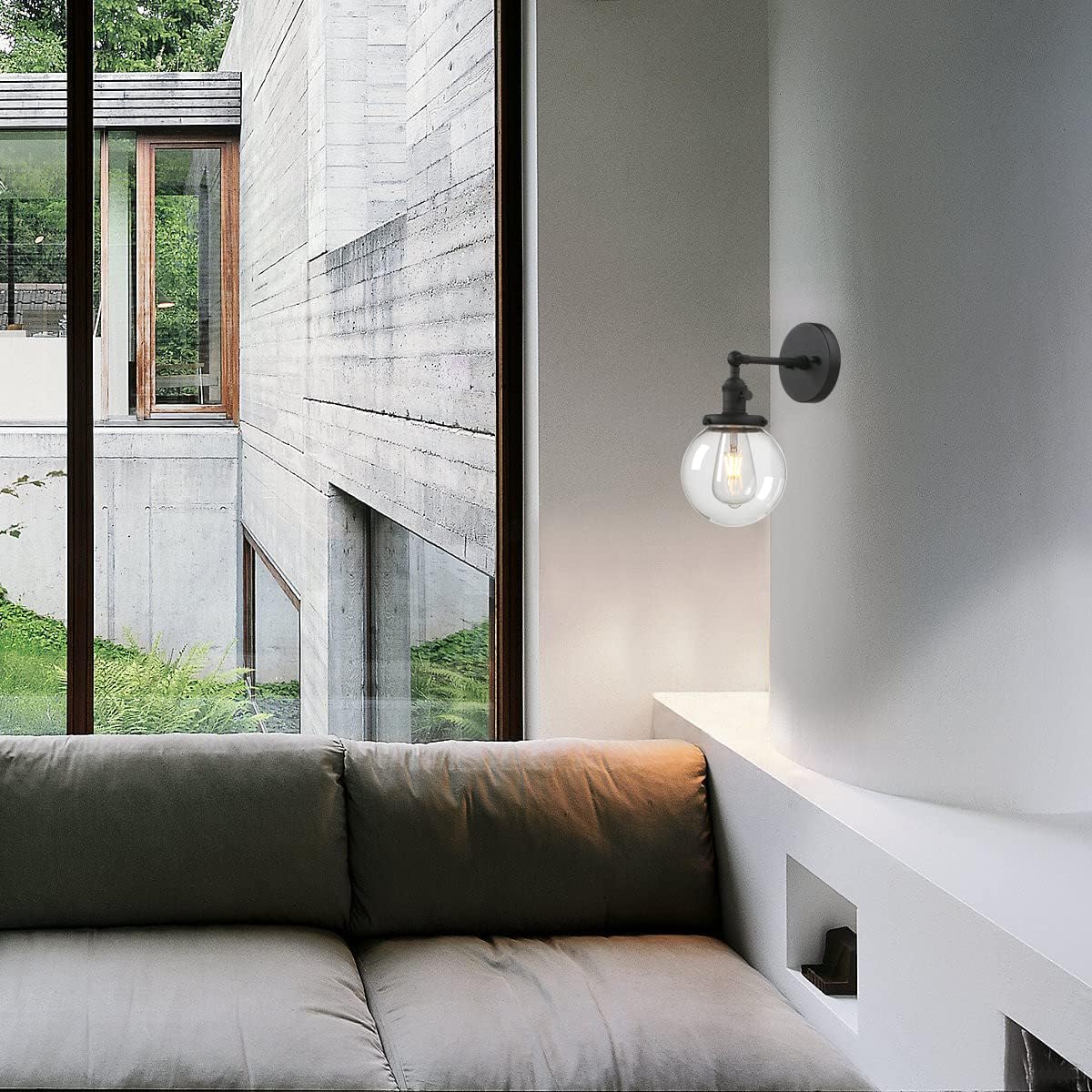 Black Bathroom Light Fixture Single Industrial Wall Sconce with 5.9 Inches Globe