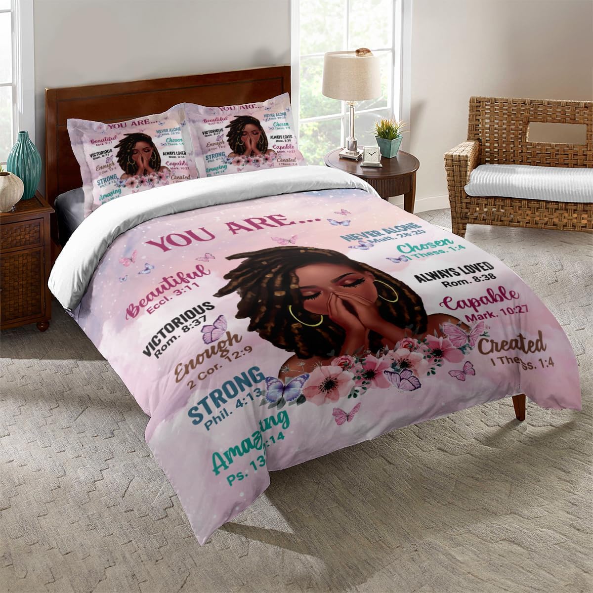 Kids Comforter Sets Full Size, Prayer Girl and African American Girl Inspirational