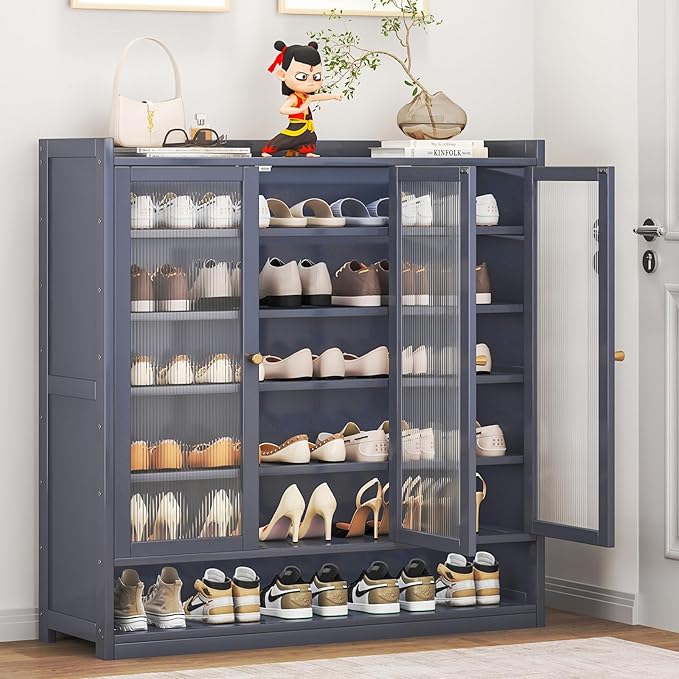 Shoe Cabinet with Doors, 8-Tiers Shoe Storage Cabinet for Entryway