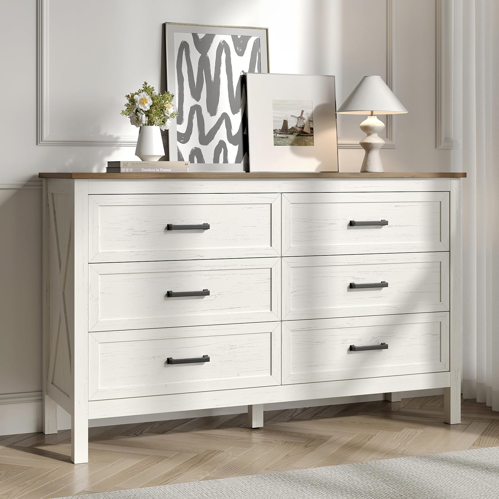 Farmhouse 6 Drawers Dresser for Bedroom, Modern Dresser
