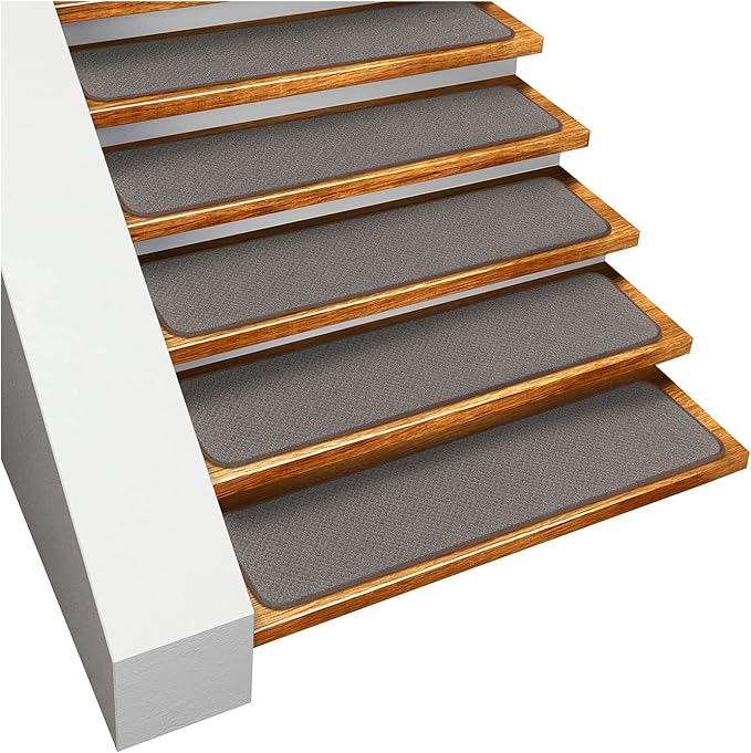 Set of 15 Skid-Resistant Carpet Stair Treads - Gray - 9 Inches X 36 Inches