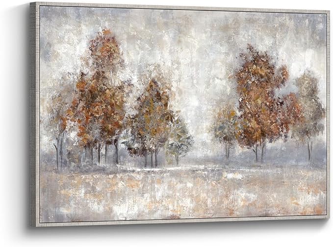Tree Framed Wall Art Canvas: Landscape Painting Nature Picture Hand Painted Forest