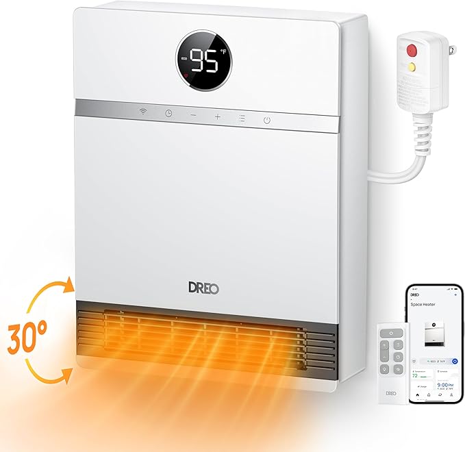 Smart Wall Heater, IP24 Electric PTC Space for Indoor Use, 30 Oscillation