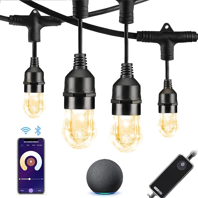 Smart Outdoor String Lights LED 72Ft Color Changing RGBW Patio String Lights