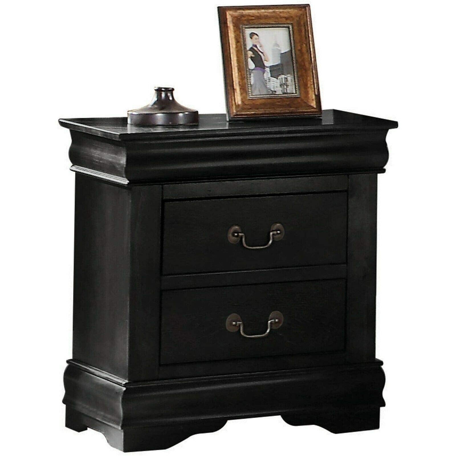 Louis Philippe 2-Drawer Nightstand in Cherry/Black/Grey (Black)
