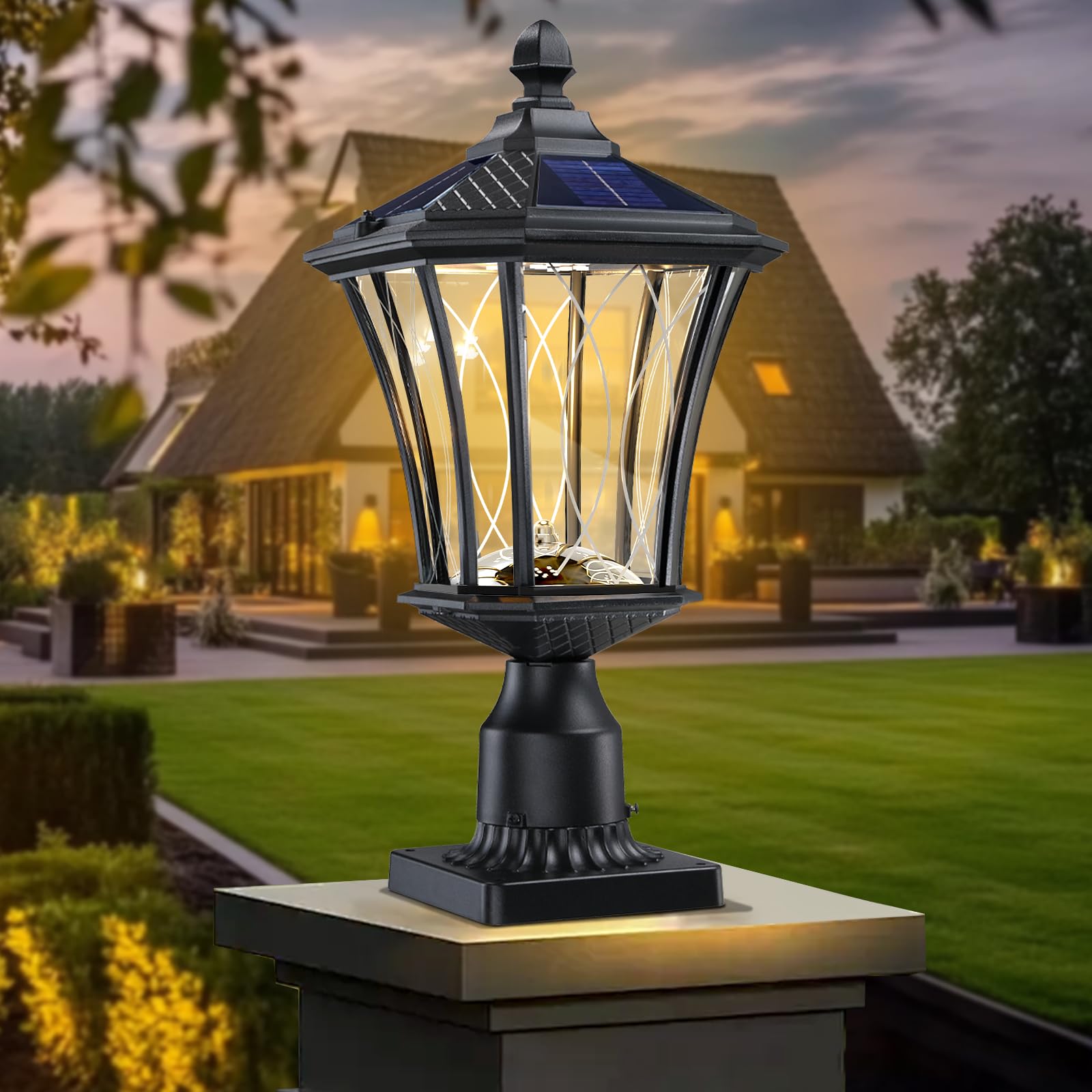 19.6" Solar Post Lights, Dusk to Dawn Outdoor Post Lights Solar Lamp Post Light