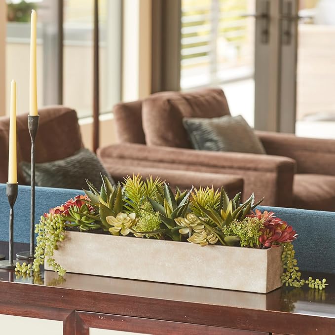 Round Faux Succulent Arrangement, 14" Premium Artificial Indoor Plant Enhances Interior