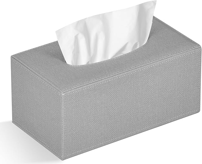 Tissue Box Cover Rectangular Tissue Box Holder for Bathroom (White)