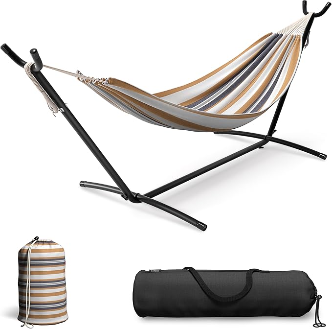 2-Person Luxury Hammock with Steel Stand- Premium Cotton Blend 60" Large