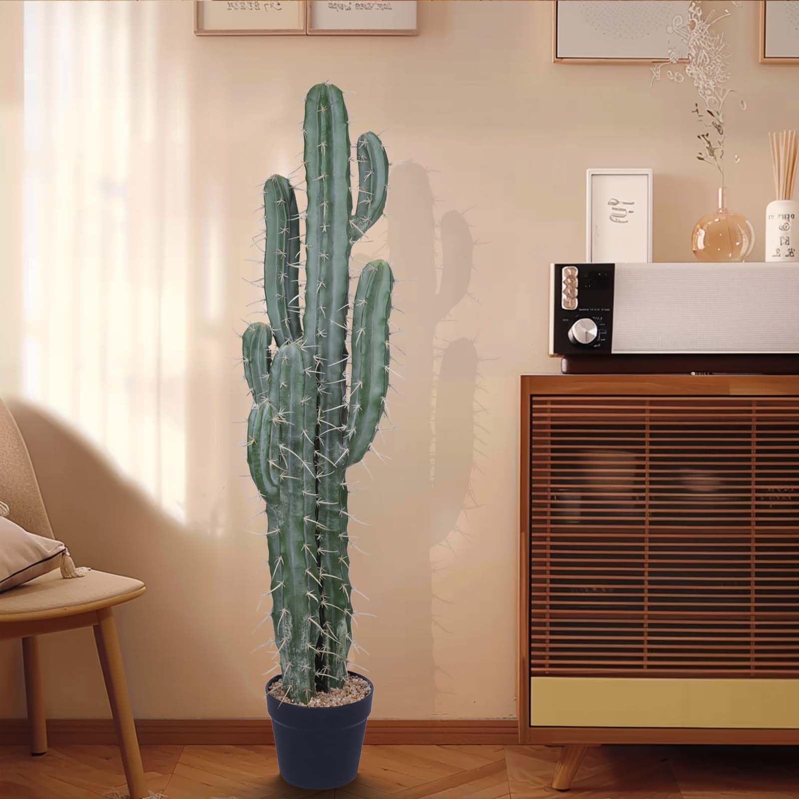 Artificial Cactus 39 Inch Fake Cacti Faux Plant with Black Planter for Home Garden Store