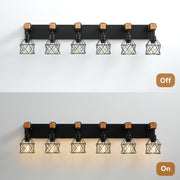 Farmhouse Vanity Light Fixture,6-Light Bathroom Lighting,Black Industrial Wood Wall Light