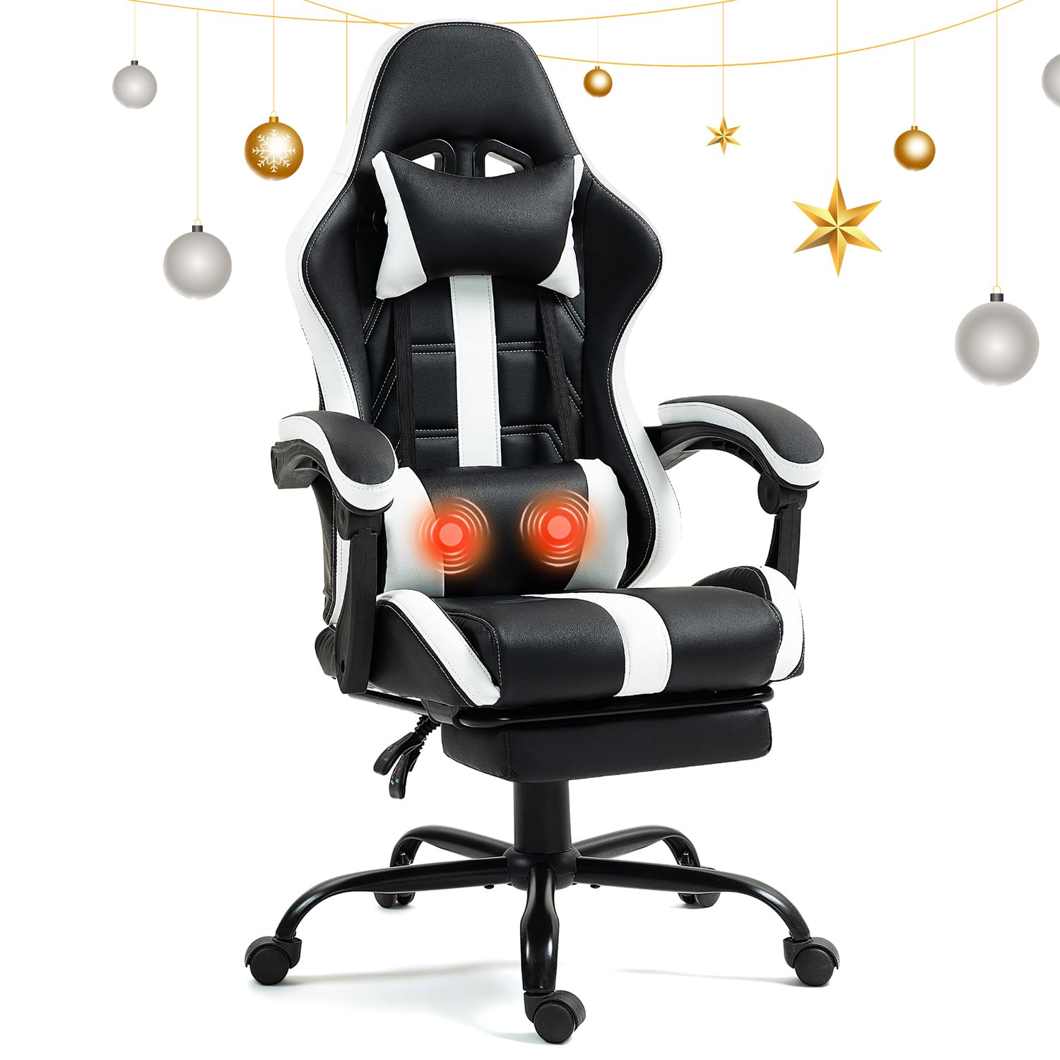 Massage Gaming Chair with Footrest, Ergonomic PU Leather Computer Chair