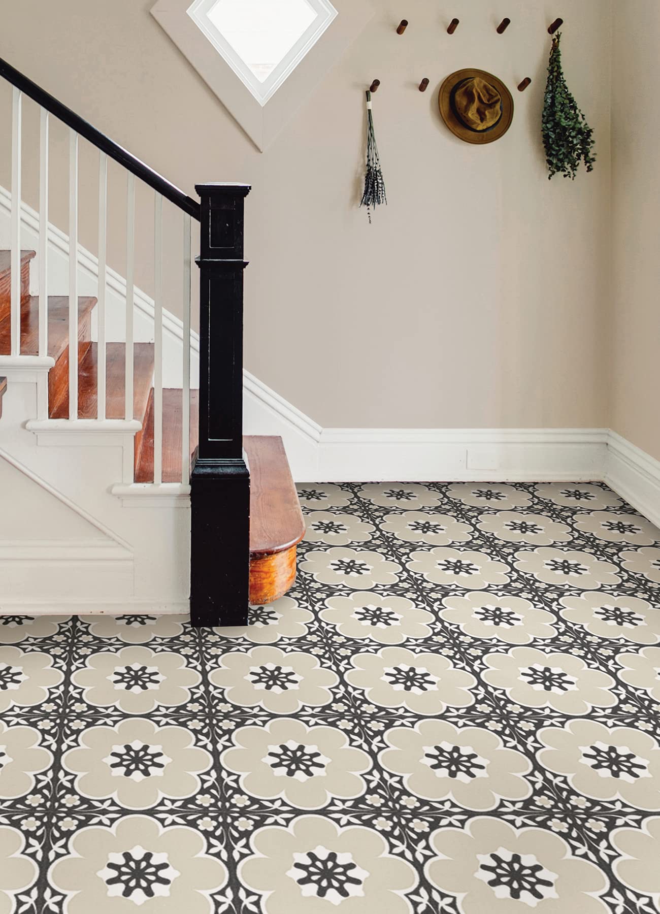 12-in by 12-in Black Daphne Vinyl Peel & Stick Floor Tiles (10 Tiles), (10 sq.ft./Carton)