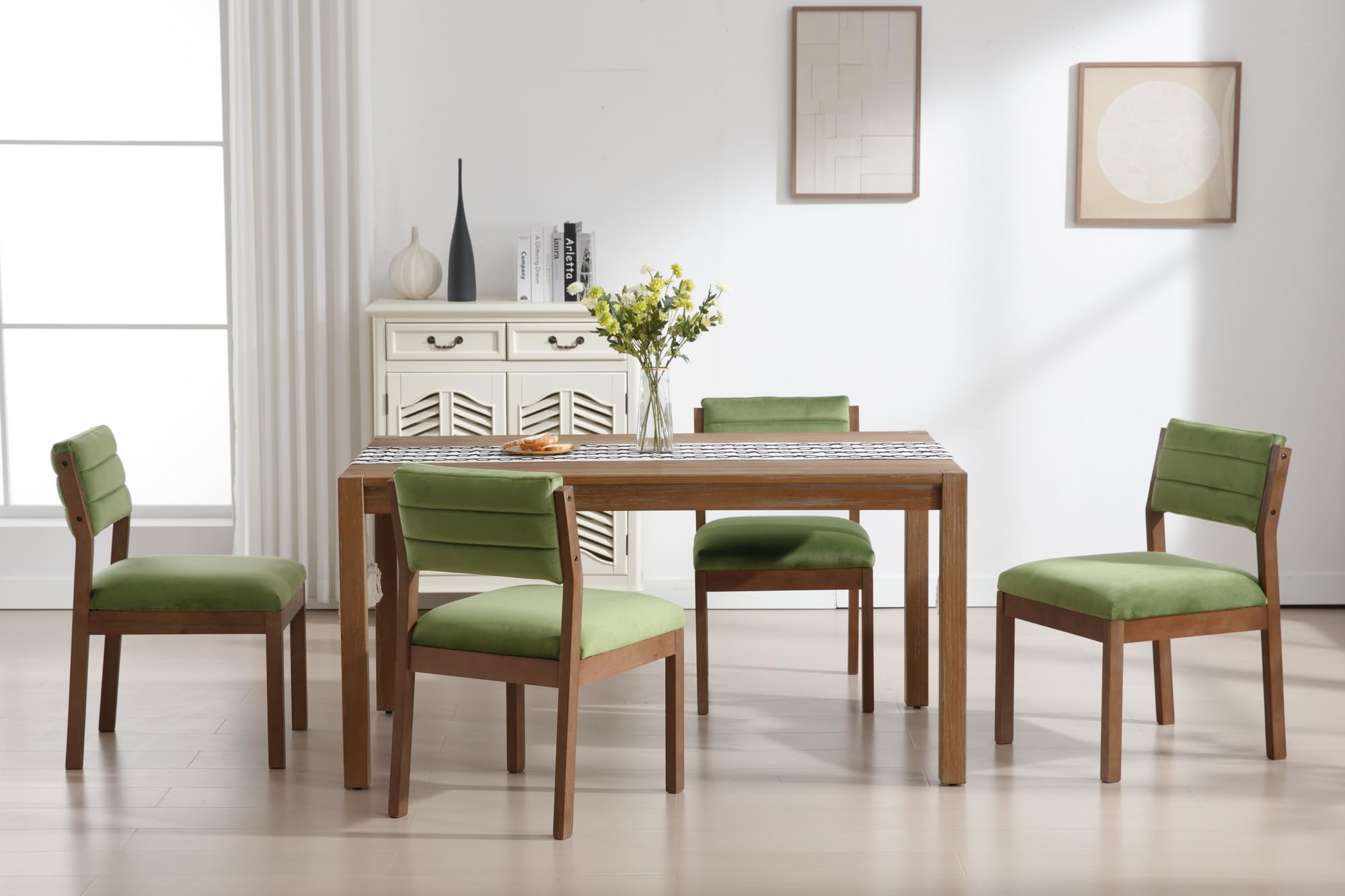 Green Velvet Dining Chairs Set of 4, Upholstered Farmhouse Kitchen
