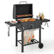 24-Inch Charcoal Grill - 2 Foldable Side Tables, Bottom Storage Shelf, 8 Hooks
