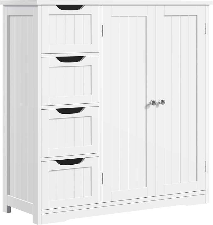 Wooden Bathroom Floor Cabinet, Side Storage Organizer Cabinet with 4 Drawers