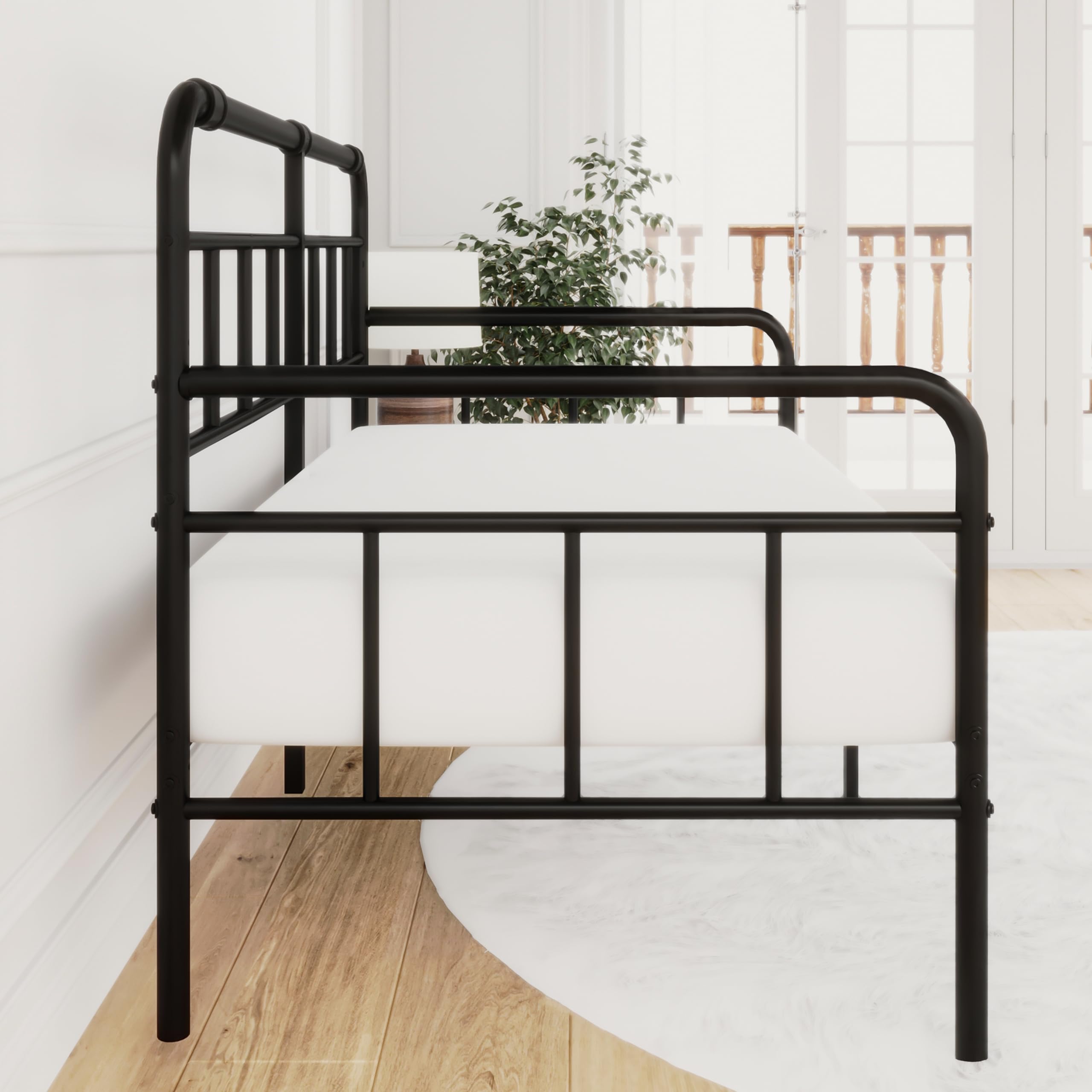 Daybed-Metal-Twin-Bed-Frames - with Modern Headboard,Strong Mattress Foundation