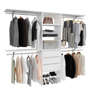 96 inch Closet System with 3 Drawers, 4 Hanging Rods, and 4 Shelving