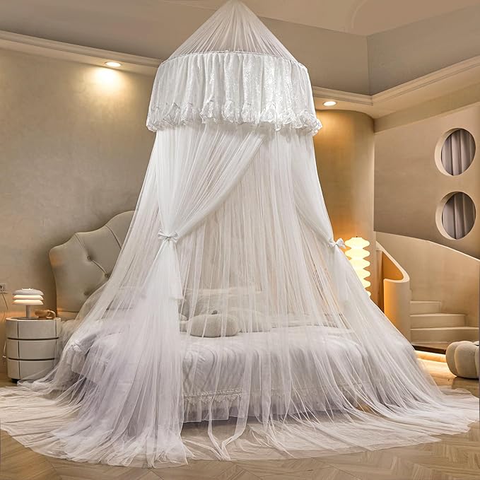 Princess Bed Canopy for Girls – Double Layer Sheer Mesh Dome