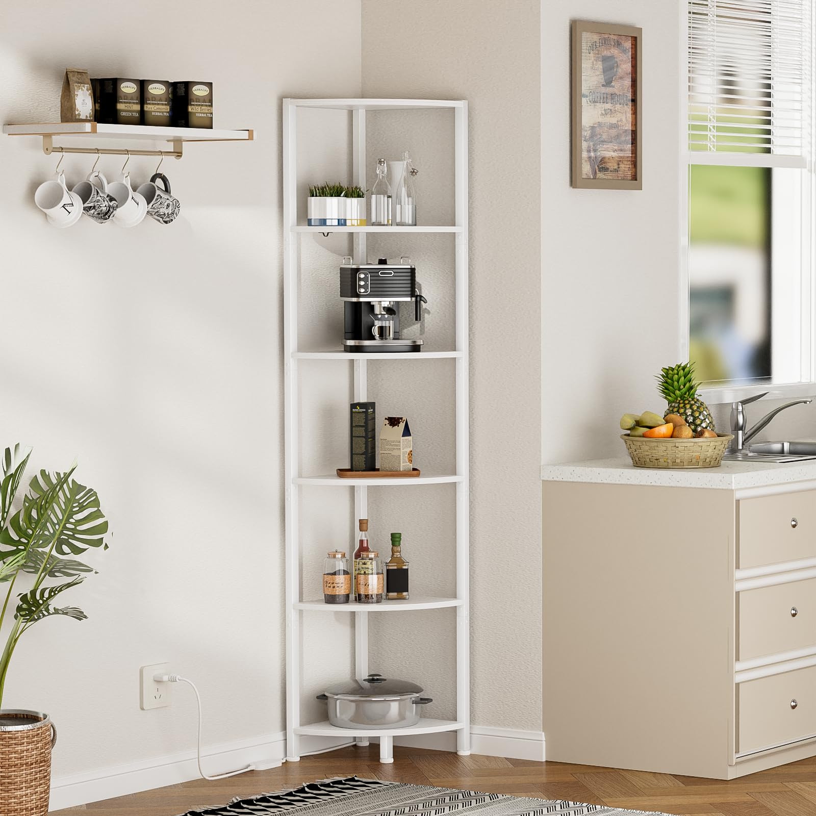 White Narrow Bookshelf with Storage Rack for Wall Corner, Living Room
