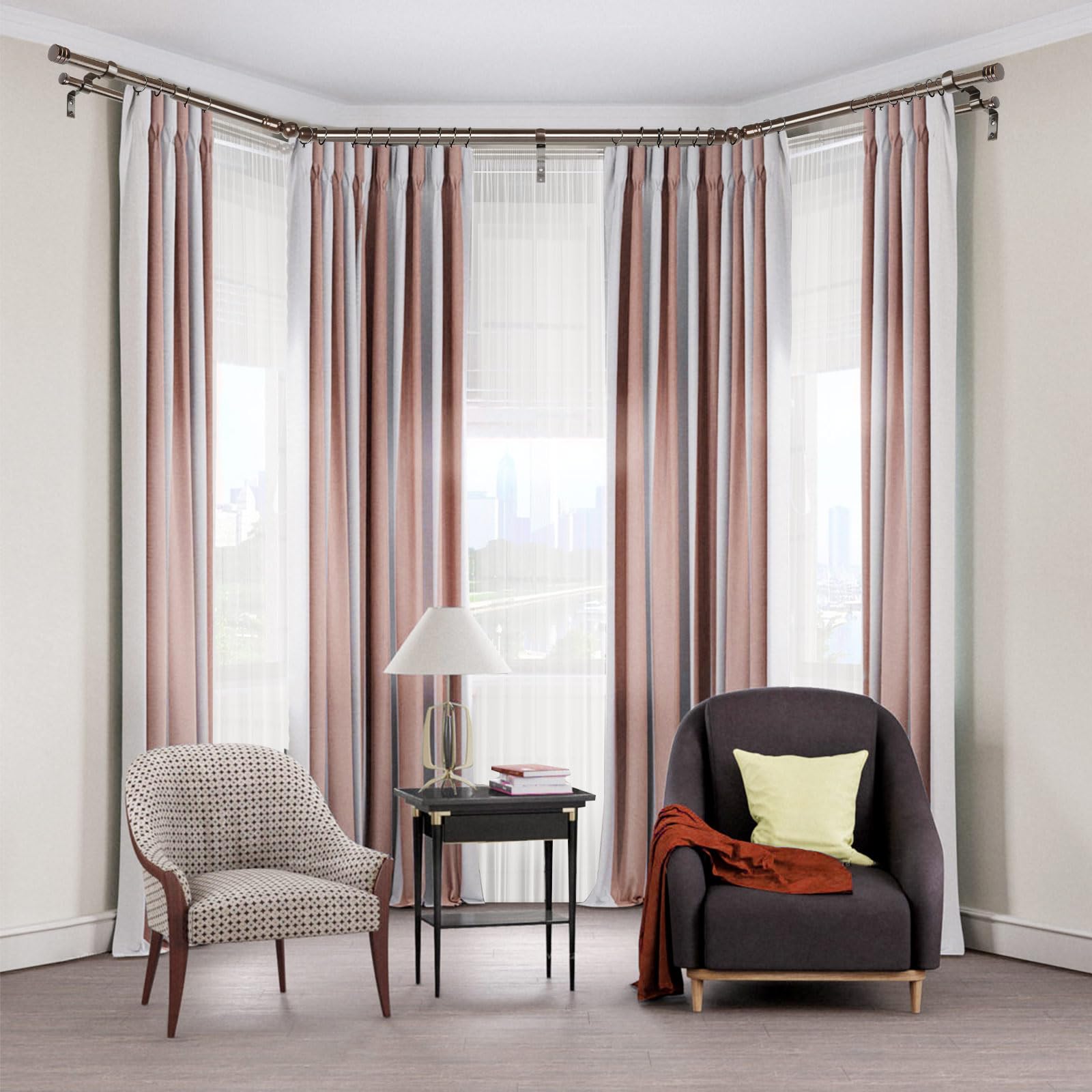 1 Inch Heavy Duty Double Bay Window Curtain Rods