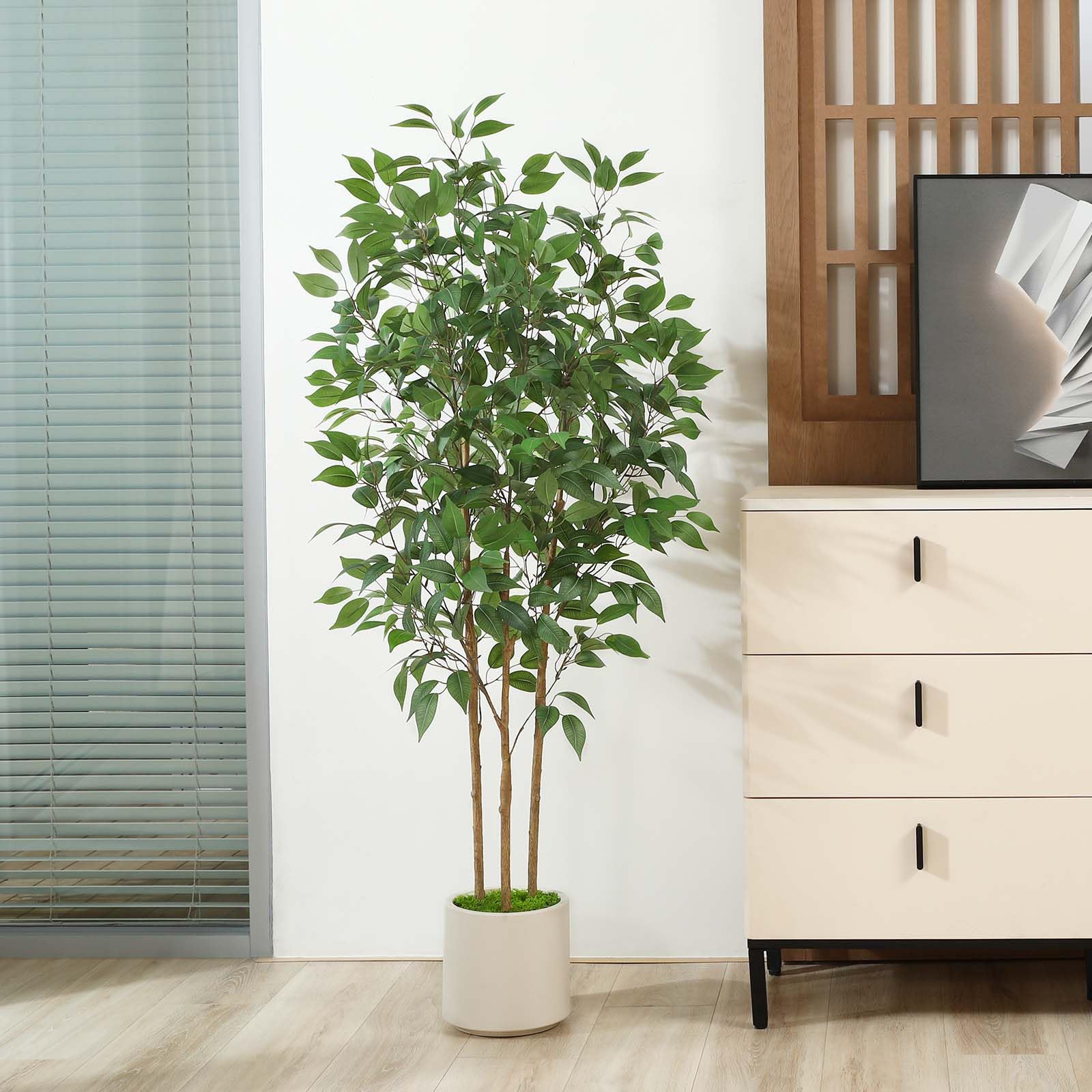 Ficus Artificial Tree 5ft Tall Fake Ficus Tree for Home Decor Indoor Faux Silk Ficus Plant Fake