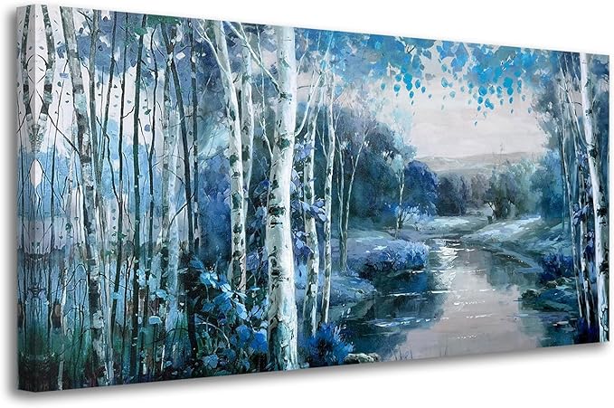 Tree Wall Art Teal Blue Nature Tree of Life Abstract Canvas Painting Textured Picture