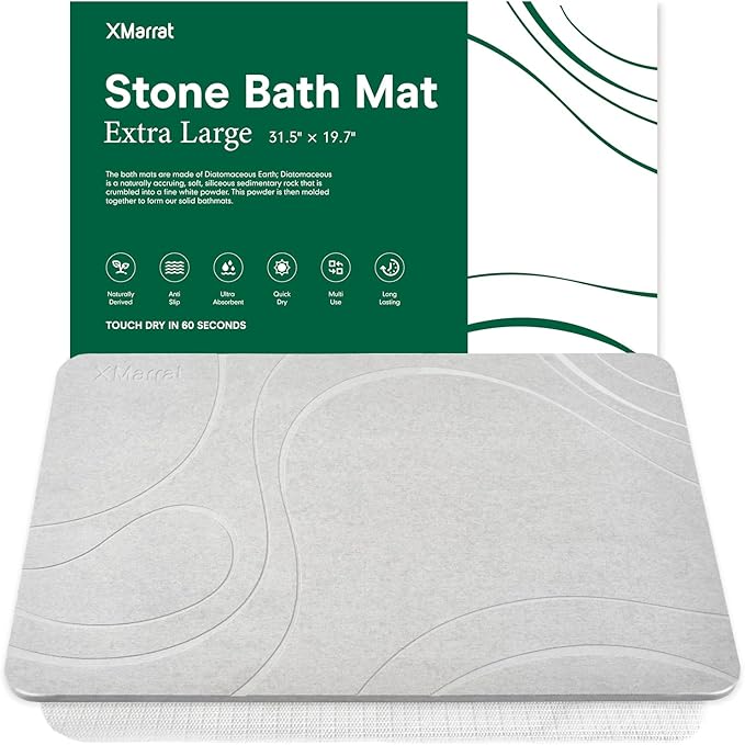 Large Stone Bath Mat, Super Absorbent Diatomaceous Earth Bath Mat
