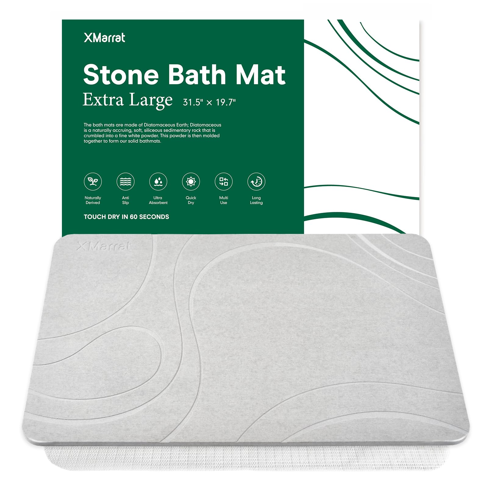 Large Stone Bath Mat, Super Absorbent Diatomaceous Earth Bath Mat