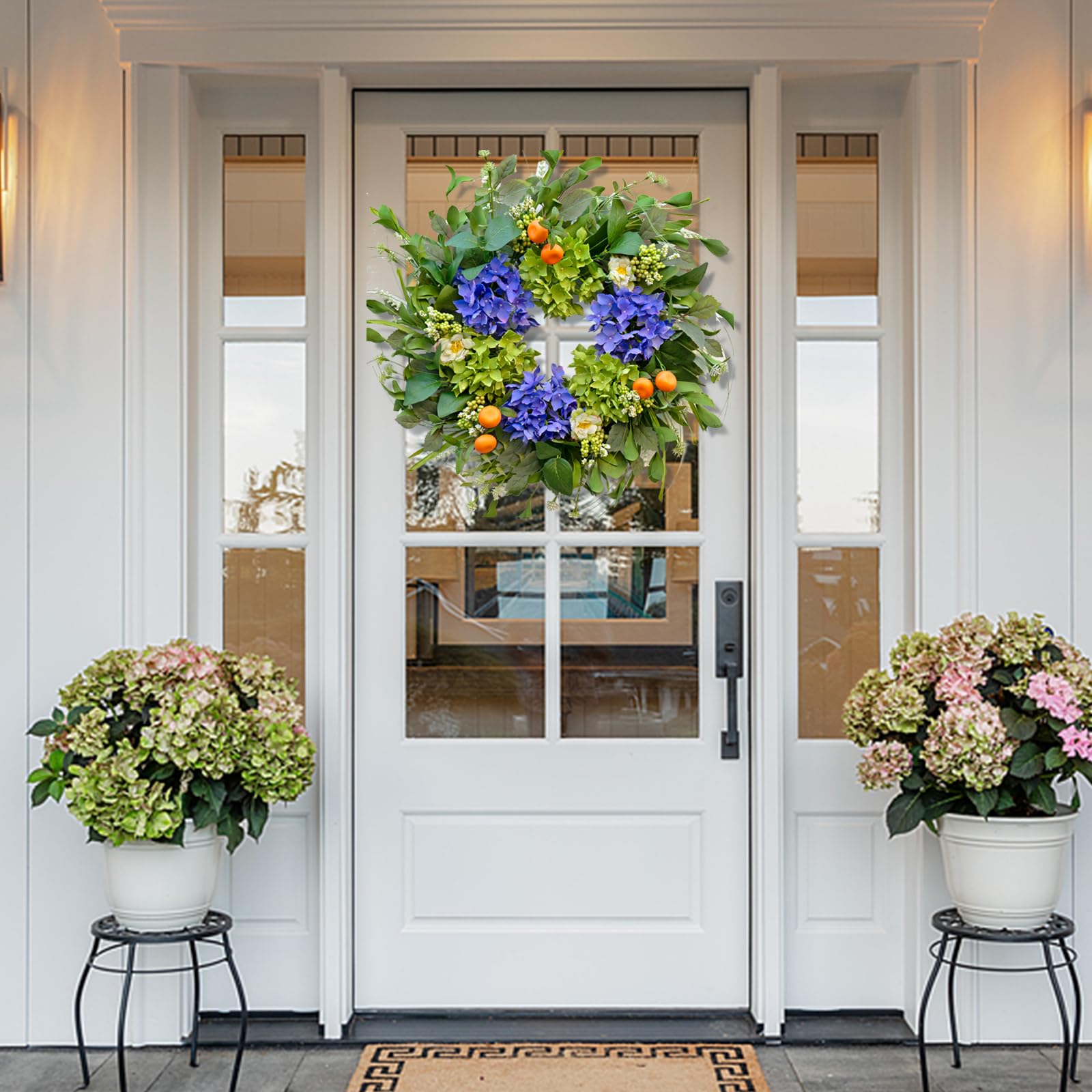 Wreaths for Front Door, Soomeir Spring Door Wreath Outside, Artificial Hydrangea Wreaths
