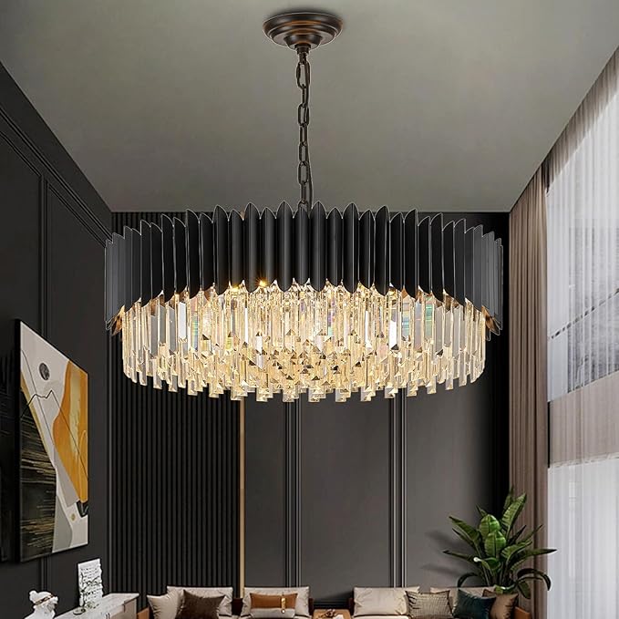 Chandelier 23.62'' K9 Crystal Round Pendant Lights Adjustable