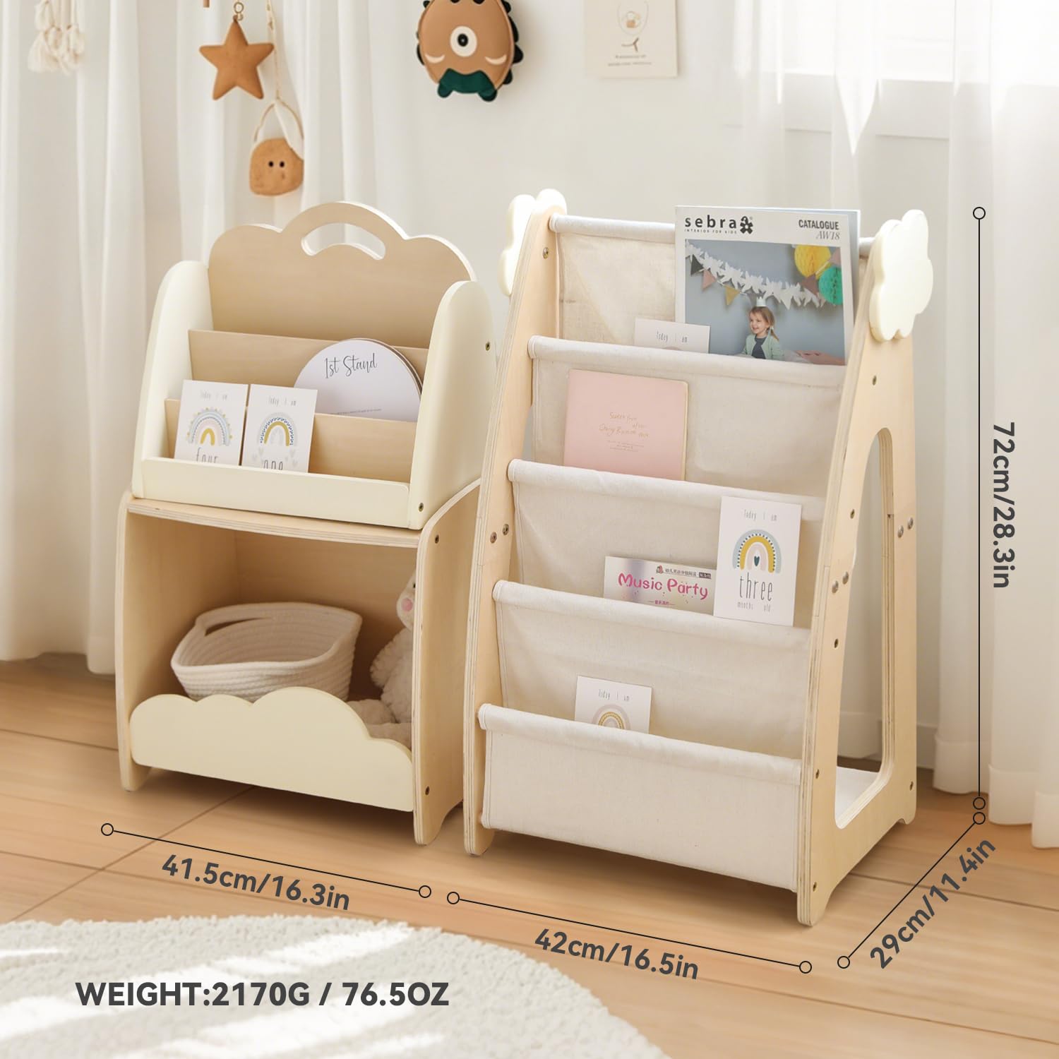 Kids Bookshelf with Storage, 3-Piece Modular Wooden Bookcase Organizer for Nursery